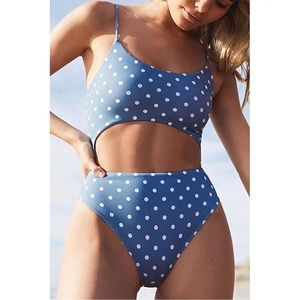 Pacsun 1 piece cutout blue polka dot bikini. Size small